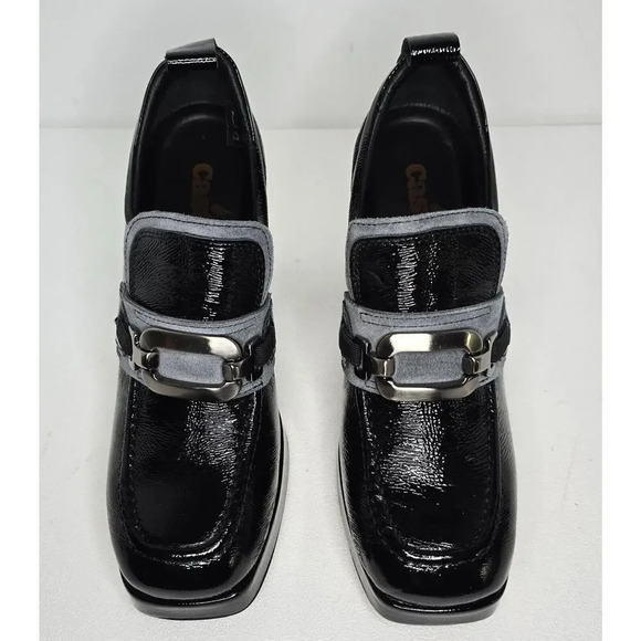Casta Josh Patent Leather Black Heeled Loafer Gray Silver Buckle size EU 39 90s - Picture 2 of 10